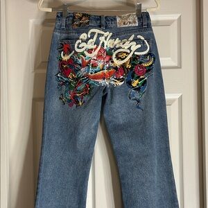 Ed Hardy Y2K Multi-Tattoo Relaxed Baggy Jeans NWT Streetwear Size 26